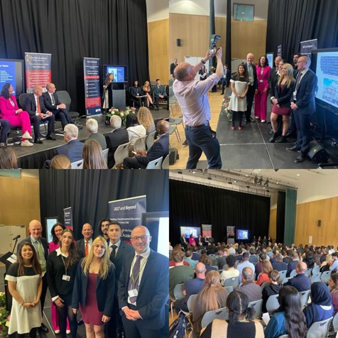 Four pictures of Tulip Siddiq meeting students and teachers at the UCL Academy